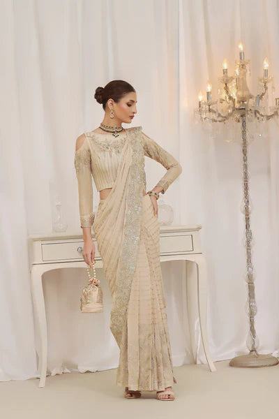 3 PIECE - LUXURY EMBROIDERED CHIFFON SAREE