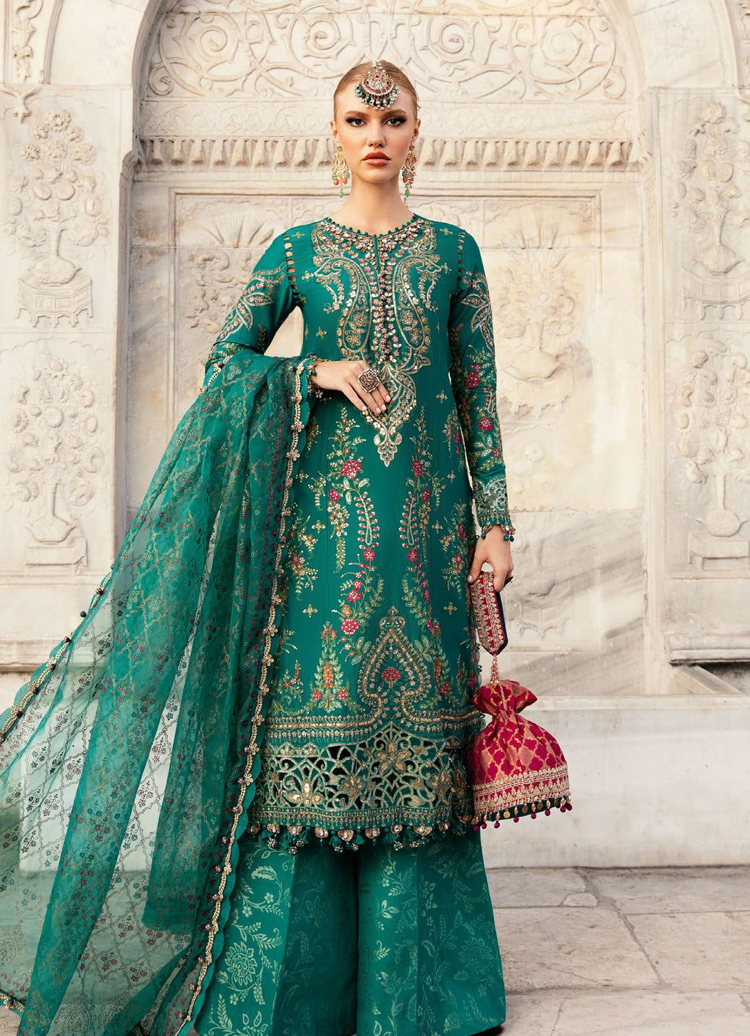Maria.B. - Embroidered Cotton Satin Suit | CST-805