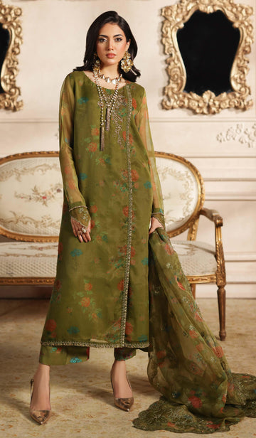 3-PC Embroidered Organza Shirt with Embroidered Organza Dupatta and Trouser CMA-4-075