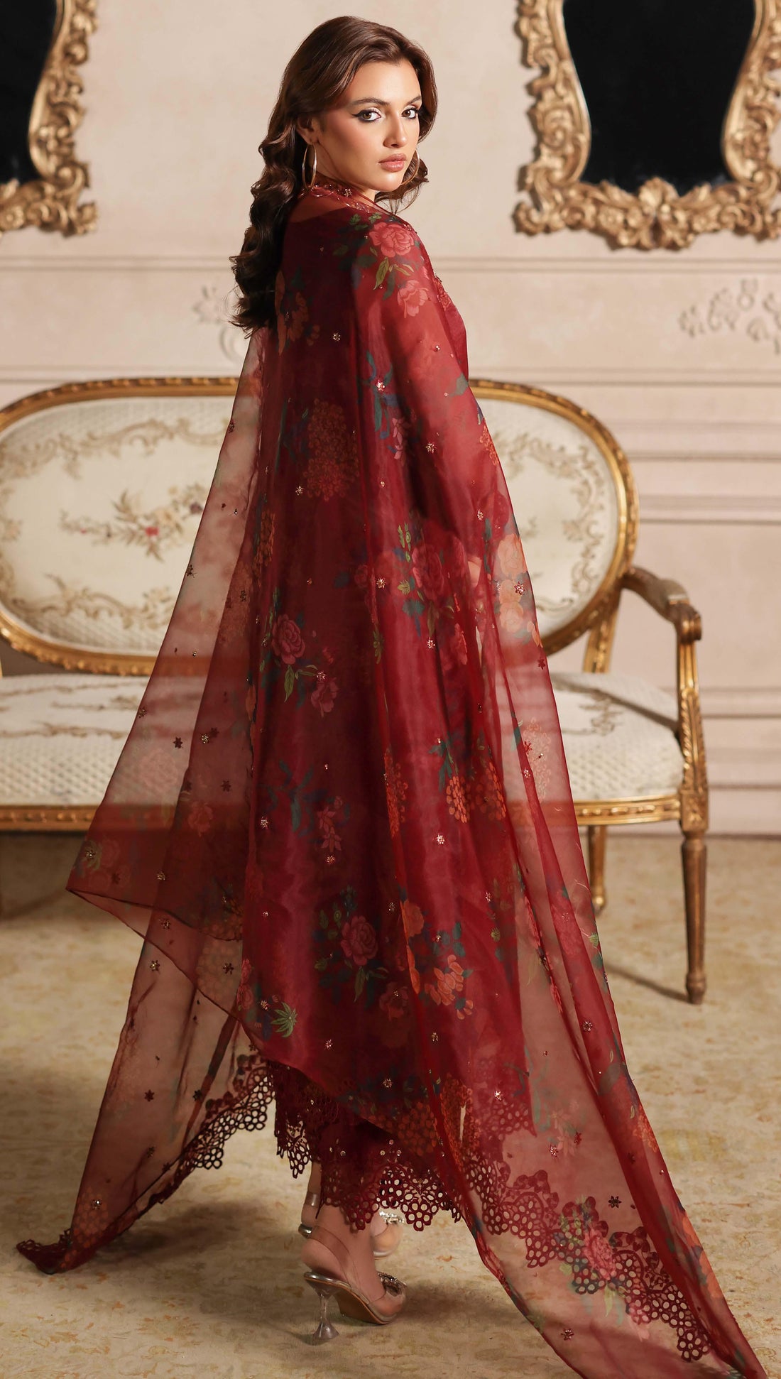 3-PC Embroidered Organza Shirt with Embroidered Organza Dupatta and Trouser CMA-4-074