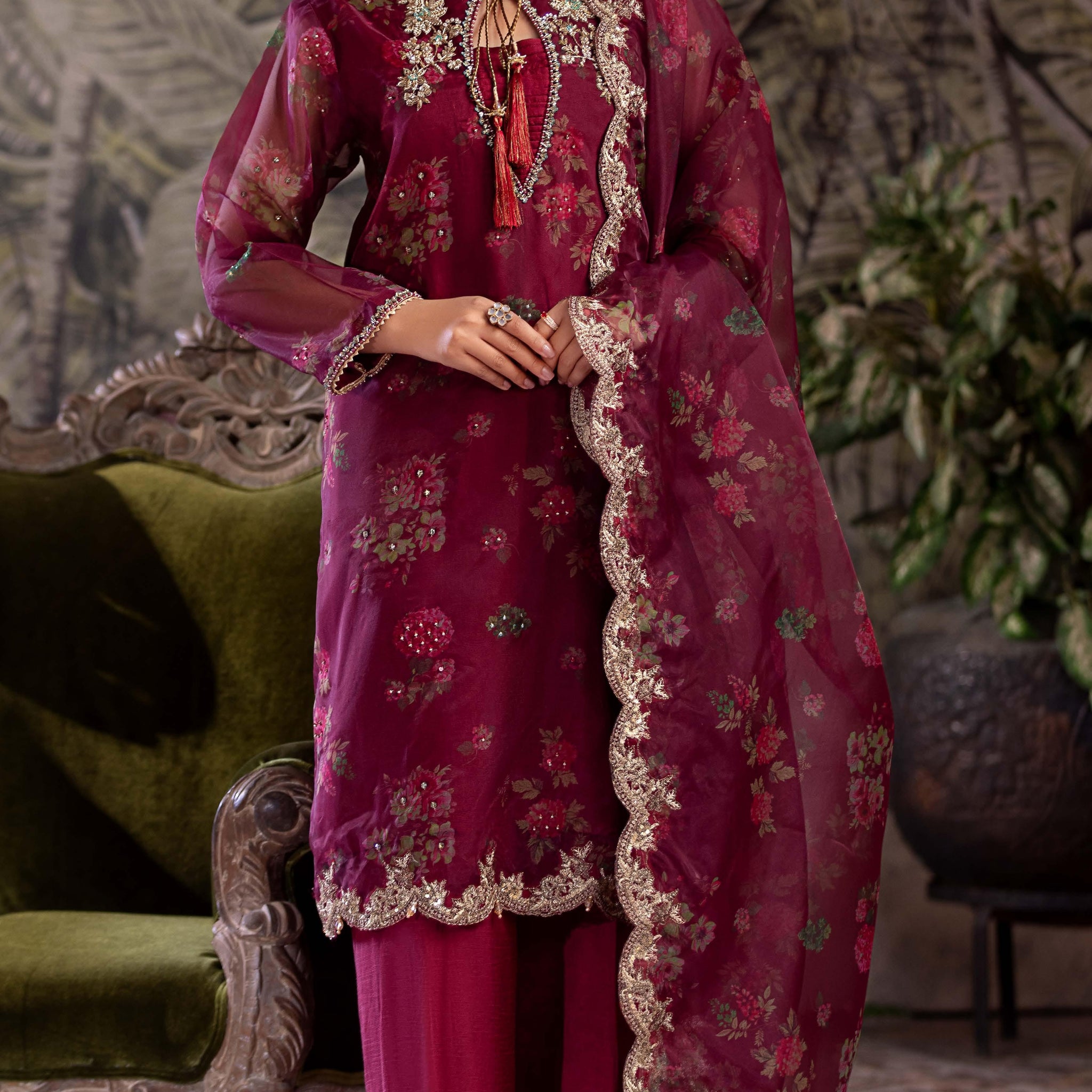 3-PC Embroidered Organza Shirt with Embroidered Dupatta and Trouser CMA-4-070
