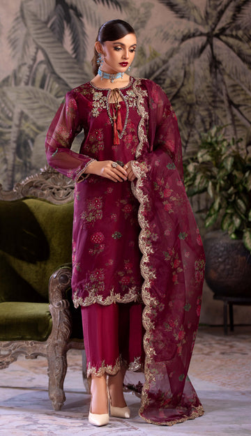 3-PC Embroidered Organza Shirt with Embroidered Dupatta and Trouser CMA-4-070