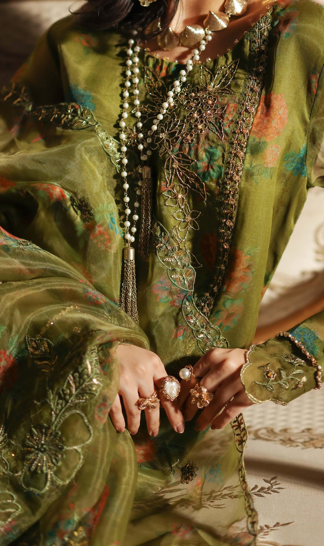 3-PC Embroidered Organza Shirt with Embroidered Organza Dupatta and Trouser CMA-4-075