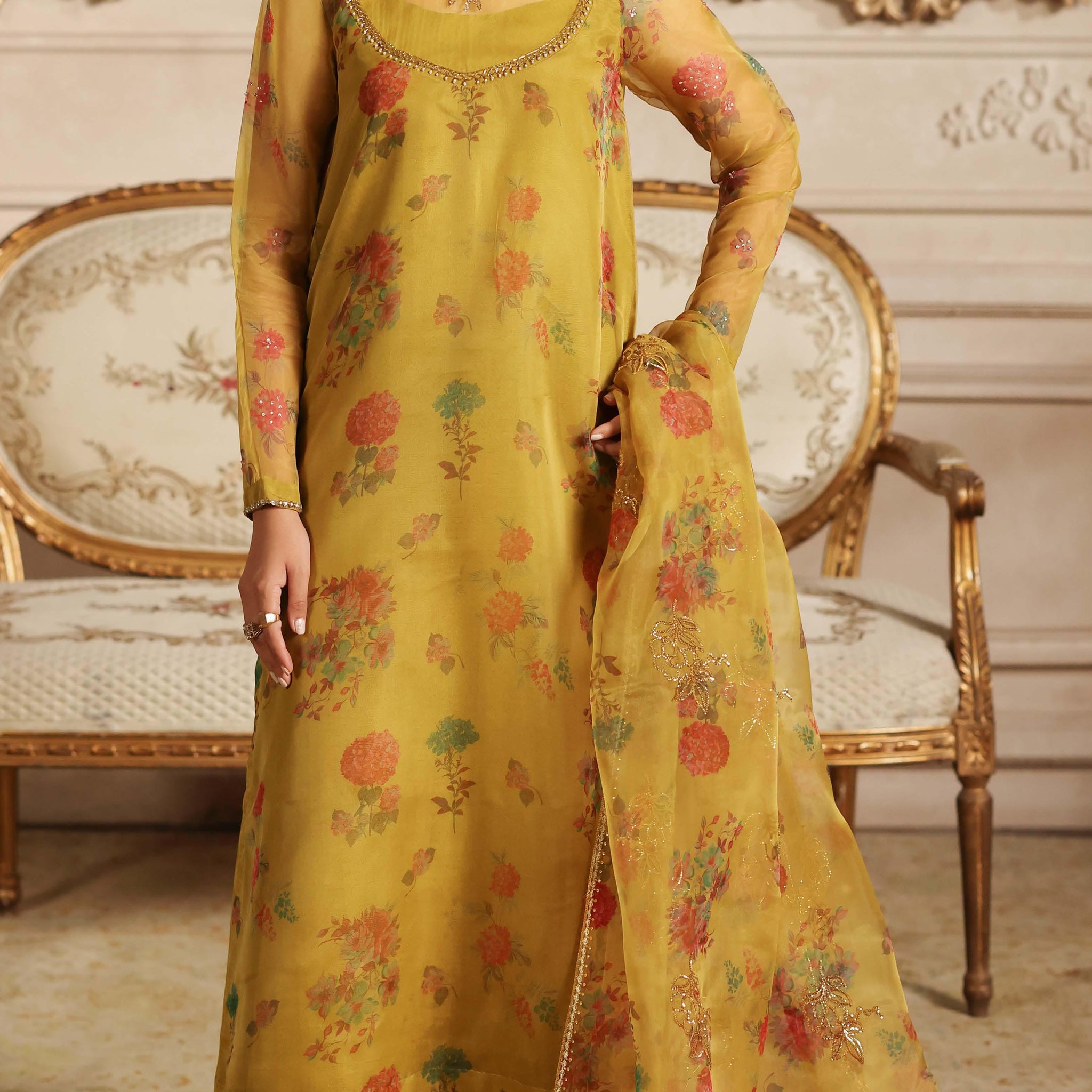 3-PC Embroidered Organza Shirt with Embroidered Dupatta and Trouser CMA-4-072